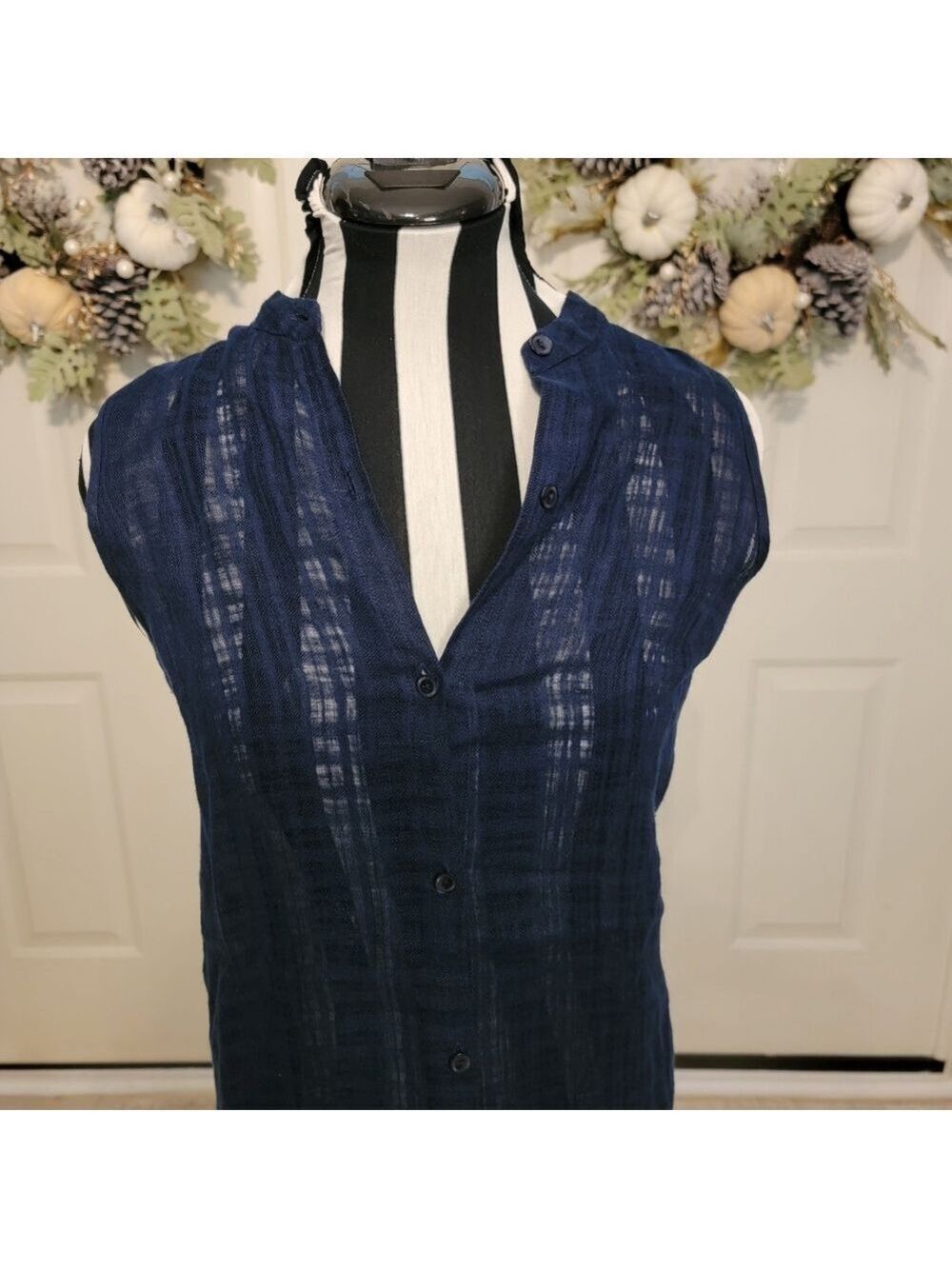 Eileen Fisher XS Linen Sleeveless Tunic Navy Lightweight Layering Dress - Picture 3 of 11